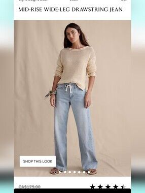 Banana Republic Womens Light Wash Relaxed Fit Wide Leg Soft Drawstring Jeans 27